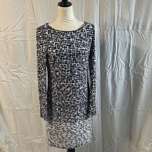 Vince Camuto Mod Black and White Long Sleeved Shift Dress